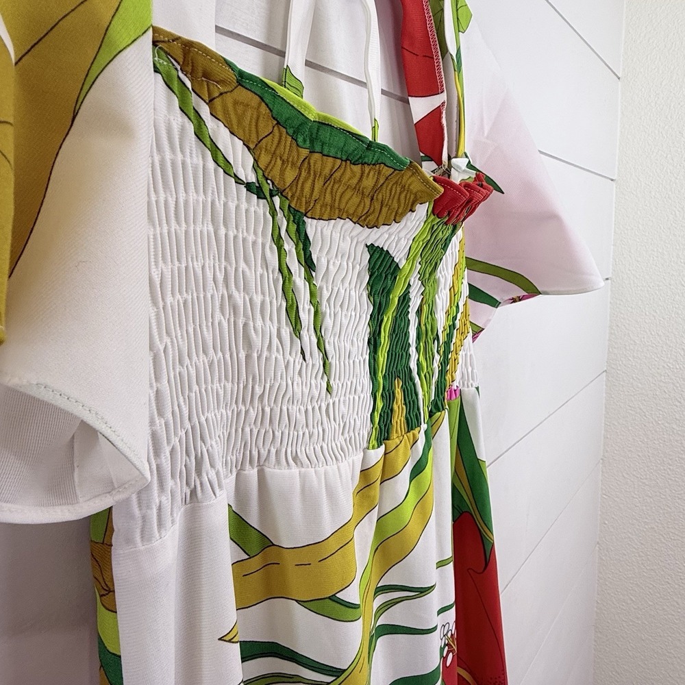 VINTAGE‎ 70s Malama Sophisticates Hawaii Maxi Dress M Hibiscus Smocked Tropical - Picture 6 of 16
